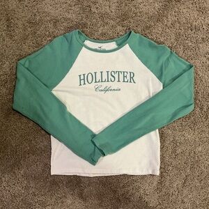 Hollister Teal and White Crew Neck Tee